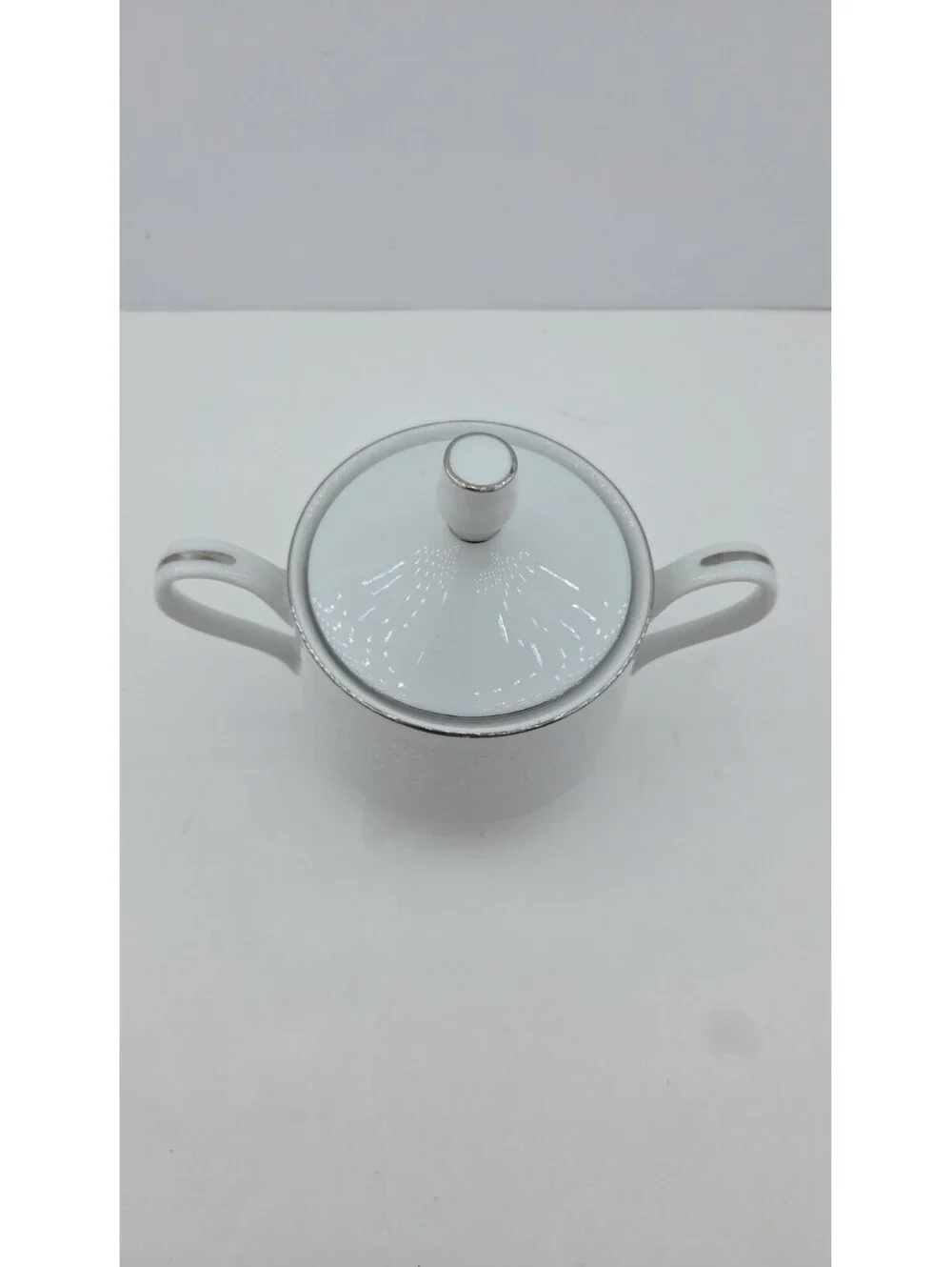 Grace Fine China Concerto Sugar Bowl With Lid Platinum Trim White Floral Vintage